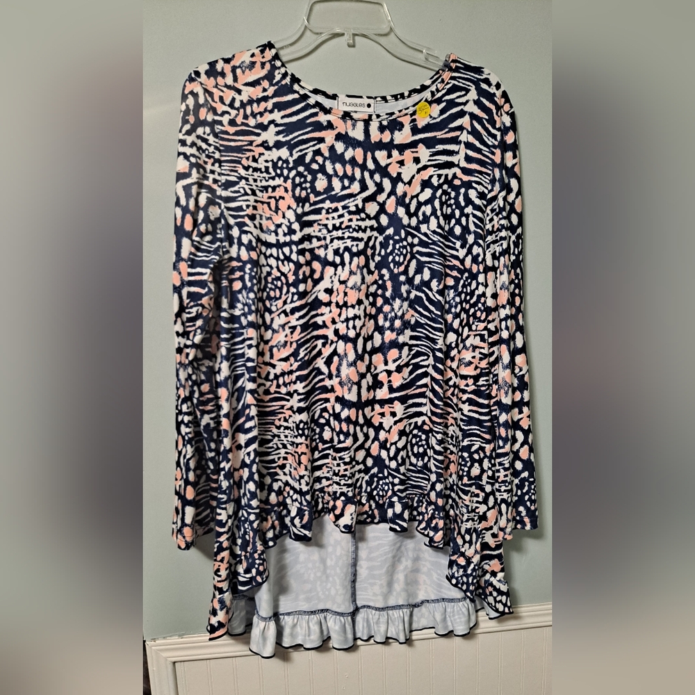 NUGGLES Urban Navy and Pink Patterned Women's Top And Ruffled Annabelle Skirt